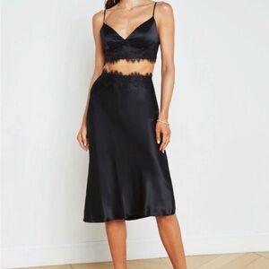 NWT L'AGENCE Loyal Lace Trim Silk Skirt | Black | Size 4